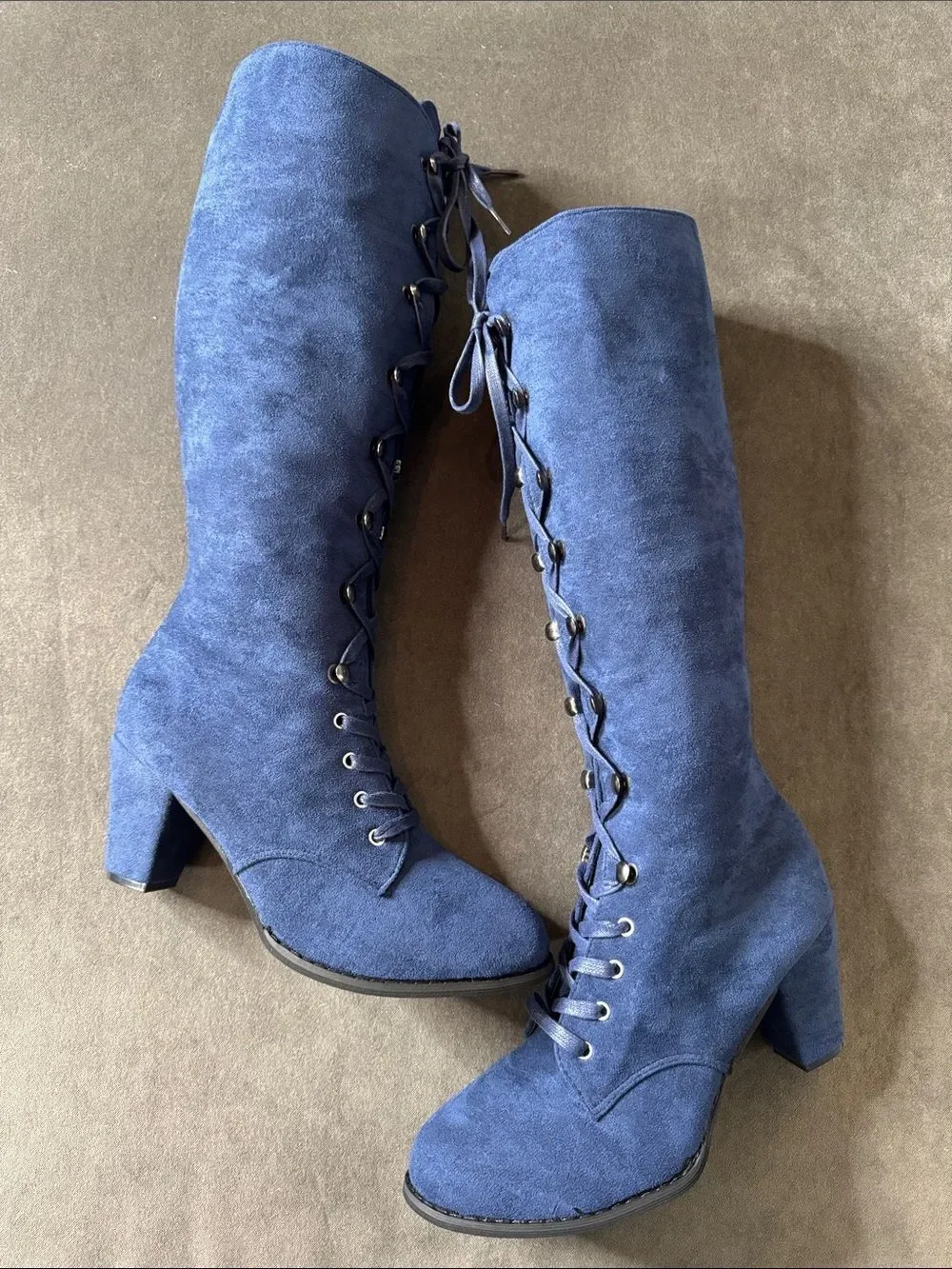 Tall Blue Faux Suede Lace-Up Women’s Boots Size 10 (43) NEW